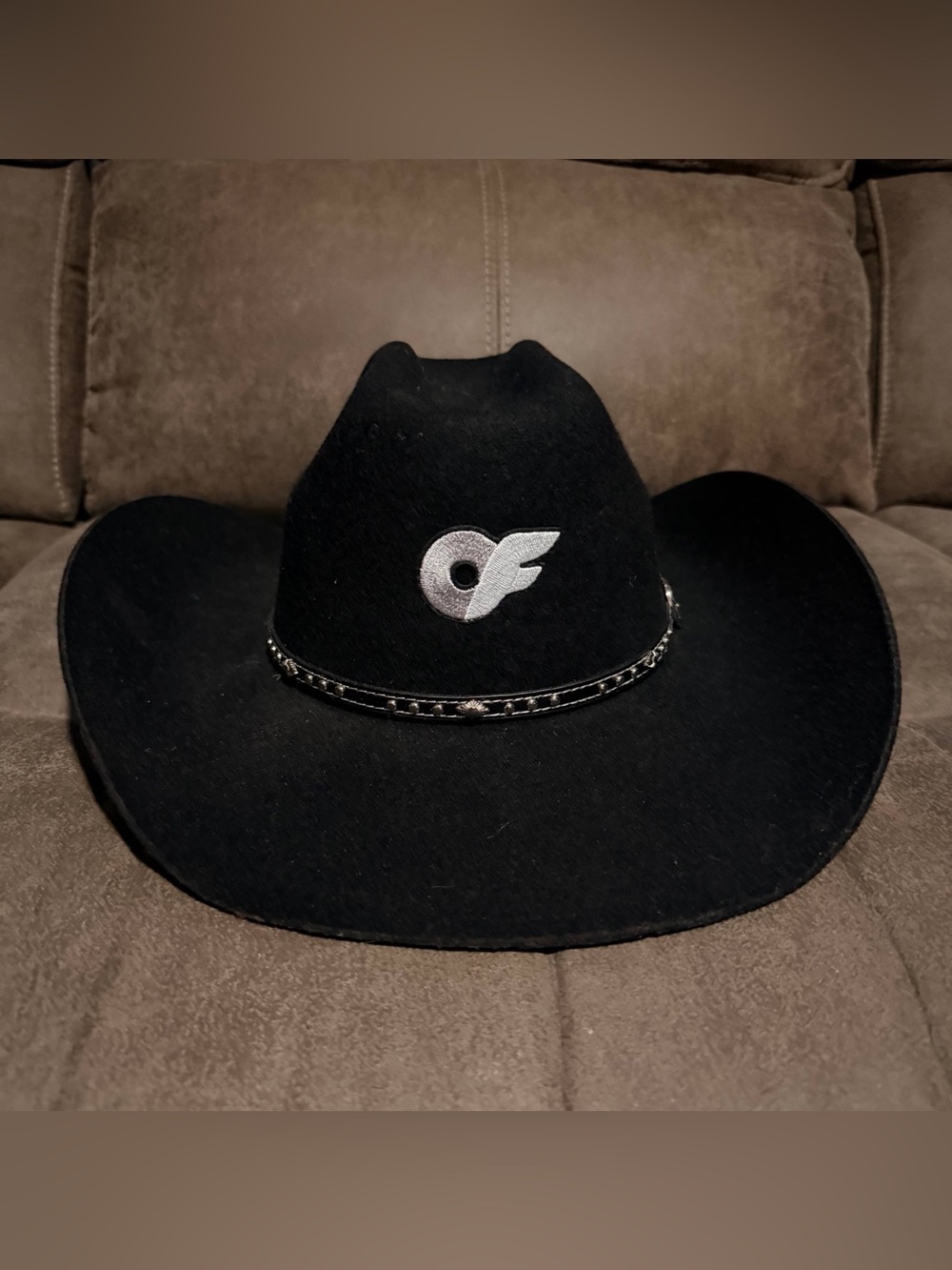 Black Embroidered Cowboy Hat with Silver Accent